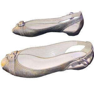 Stuart Weitzman Peek a Boo Open Toe Metallic Patent Leather Flats Size 8.5